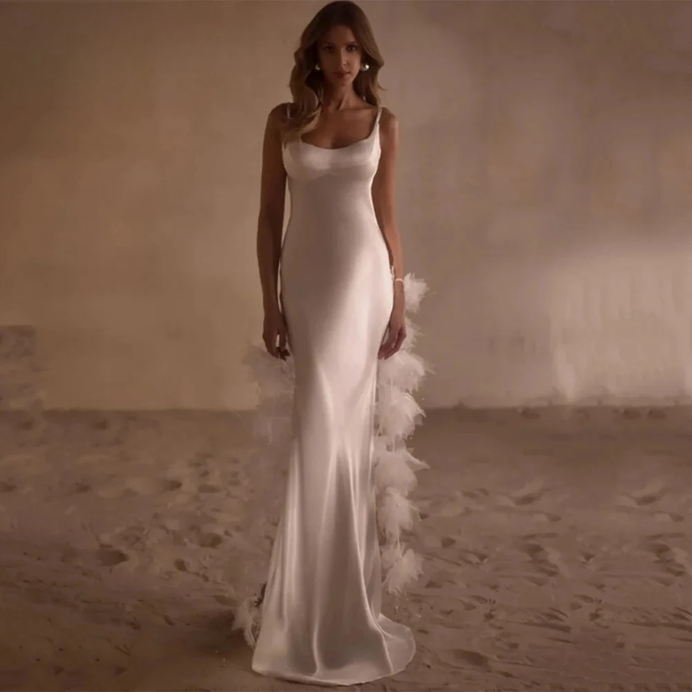 Luxury Mermaid Wedding Dress Simple Boat Neck Bridal Dresses Spaghetti Strap Wedding Gown Customized 2026
