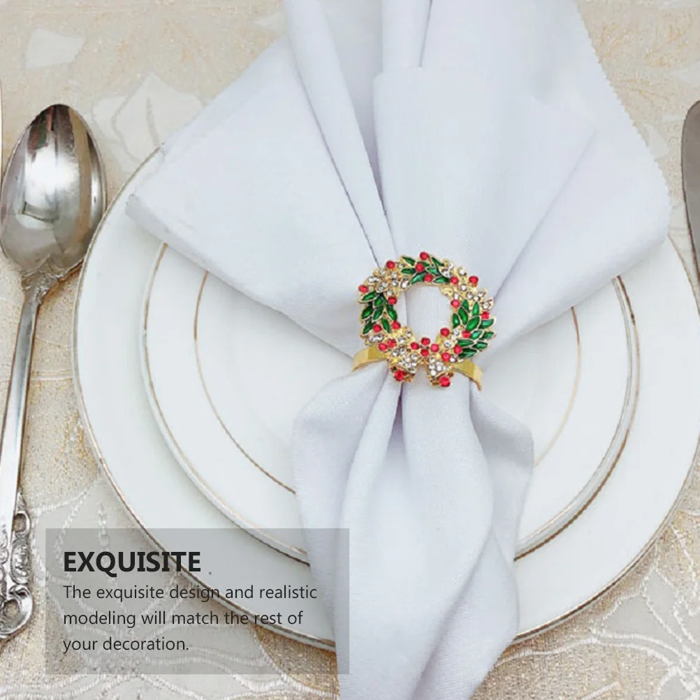 

2Pcs Christmas Napkin Buckles Wreath Shaped Golden Napkin Rings Dining Table Decoration Holiday Party Tissue Holders Elegant