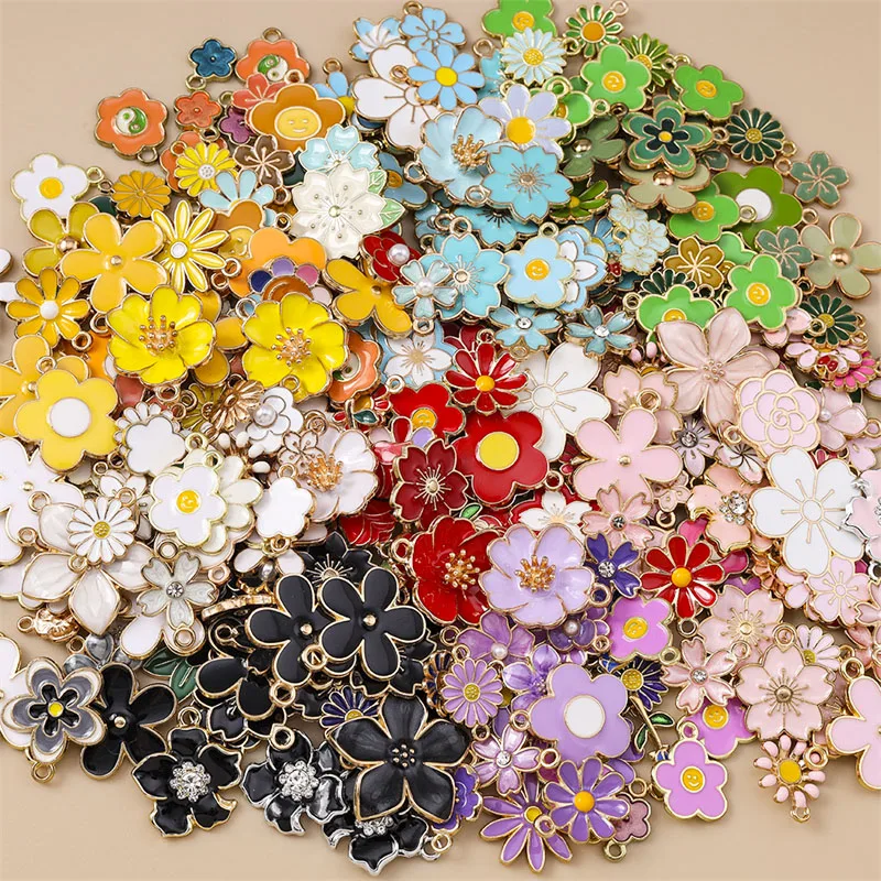 10/20 Stück Gemischte Zufällige Bunte Emaille-Blumen-Anhänger für Schmuckherstellung Ohrringe Halsketten Armbänder DIY Bastelbedarf – Detail 2