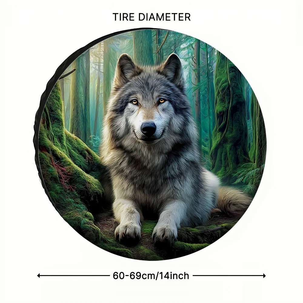 1pc of 2D Flat-Printed Tire Cover Featuring A Wolf in The Forest Suitable for New Year Gifts and Automotive Additions