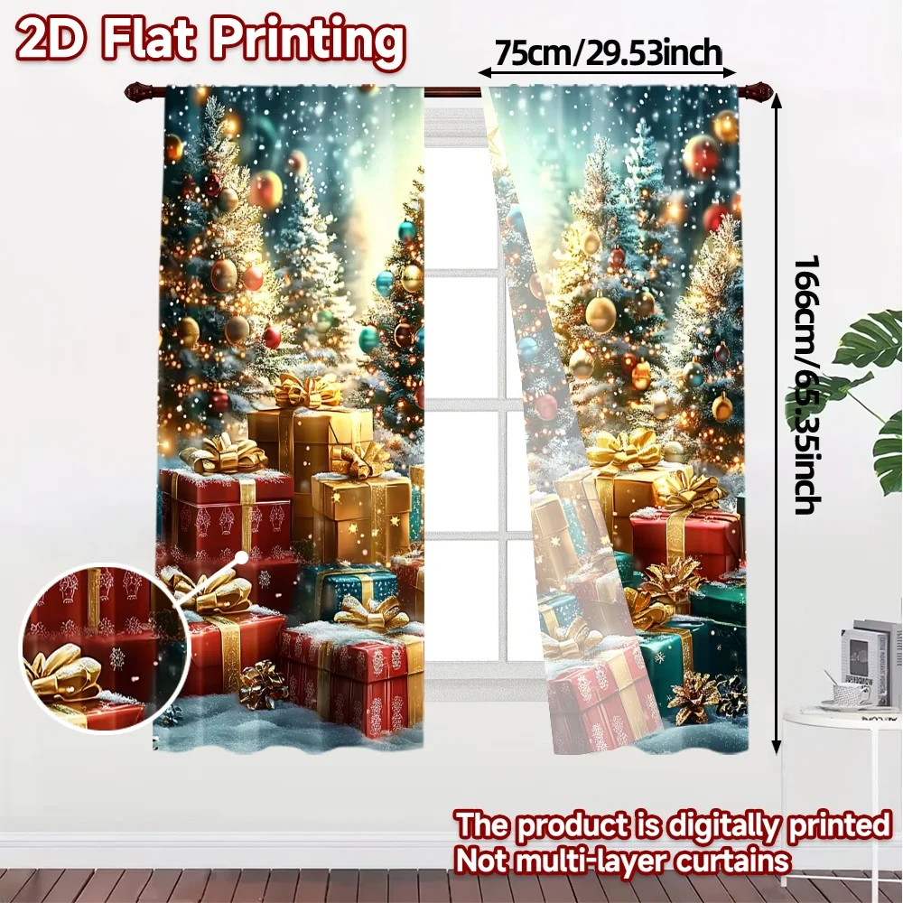 2pcs,Curtains Christmas Trees Gifts Snowflakes Sparkle (2) Light Filtering Modern Curtains Machine Washable Fabric Curtains All