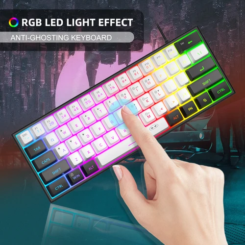 Imagen 2 del producto MageGee TS91 60% teclado compacto con cable 61 teclas teclado de membrana con retroiluminación RGB para Windows PC Oficina ordenador portátil