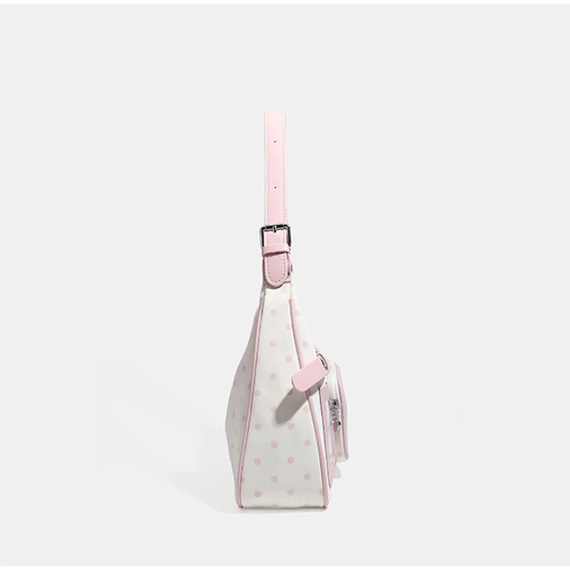 Polka Dot Ita Bag mit transparentem Sichtfenster, Damen-Schultertasche mit Patchwork-Gürtelschnalle, süße, niedliche, lässige Alltagstasche – Detail 4