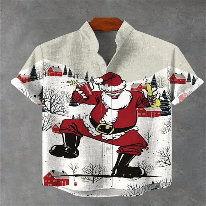 

Men's shirt casual fashion short sleeved shirt Hawaiian shirt Christmas Santa Claus dispatch family