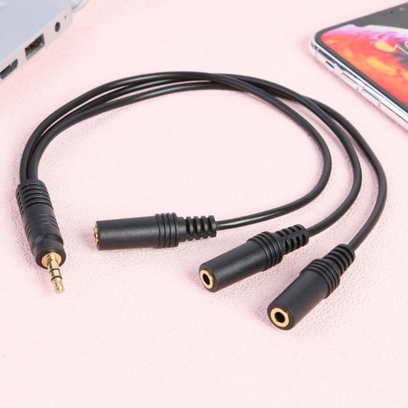 573A 3.5mm Gold Plated PVC 3-Pole Plug to 3 Way Stereo Audio Headphone Splitter Adapter Cable Audio AUX Output Adapter