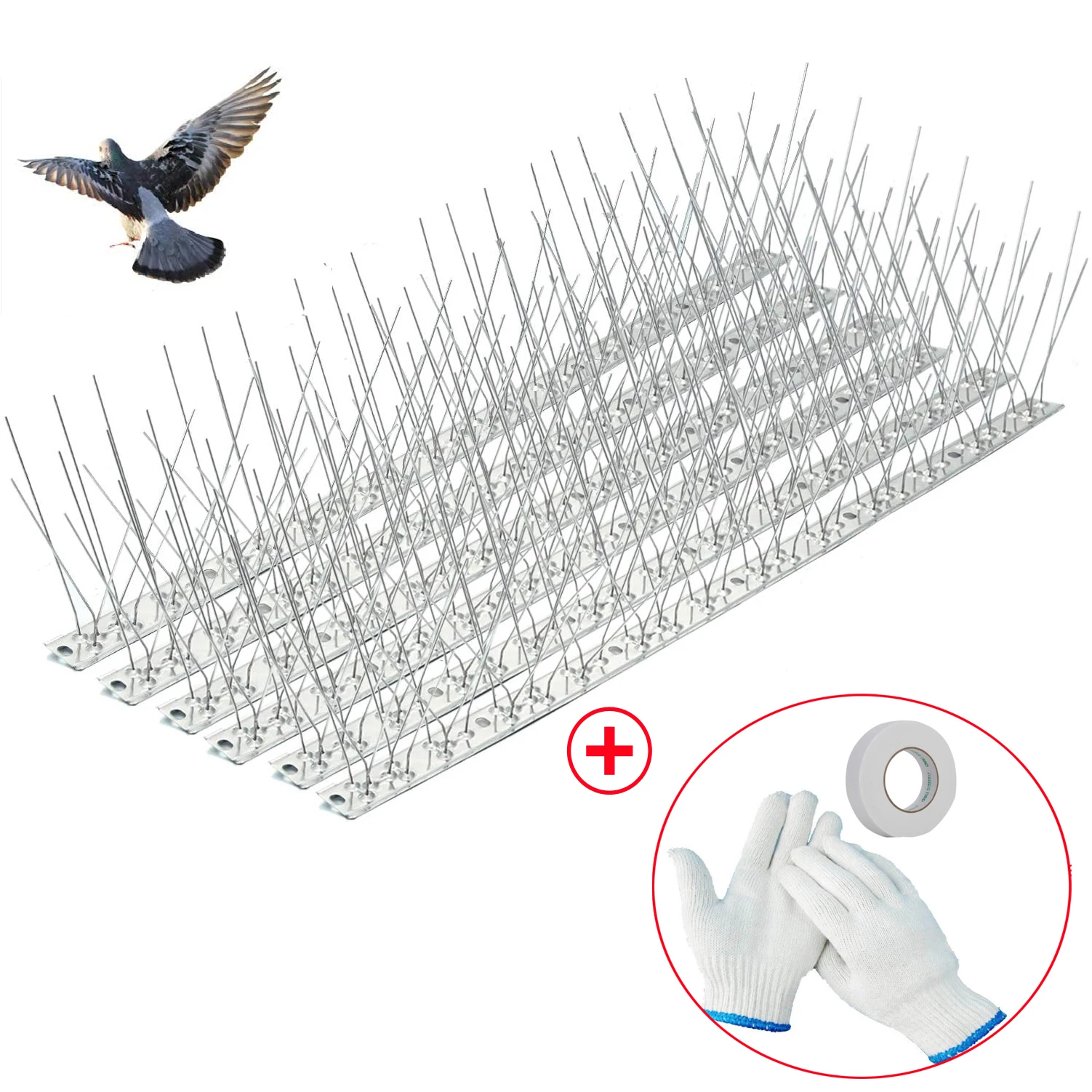 10M/5M Bird Spikes with Stainless Steel Base, Bird Repellent Spikes,Arrow Pigeon Spikes Fence Kit for Deterring Bird, Crows Cats