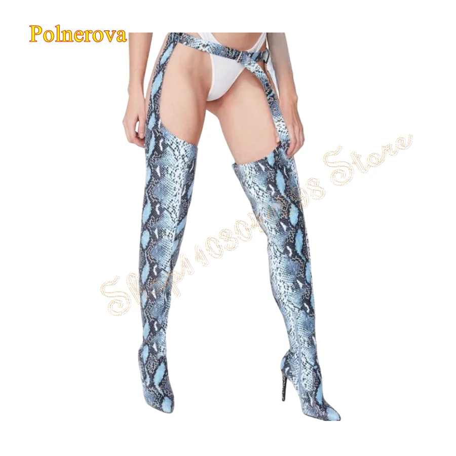 

Sexy Snake Print Leather Belt Boots,Pointed Toe Thin Heel Over The Knee Boots Fashion Women Shoes 2023 New Zapatos Para Mujere