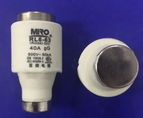 

MIRO RL6-63 RO22 DIII 40A 500V 50KA gG / RL6-63 RO22 32A 35A 50A 63A 500V gG Fuses