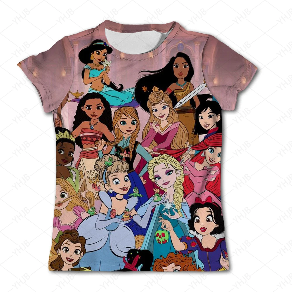 

Children's Cinderella T Shirts Print Casual Short Sleeve Tops Tees Clothing Girl's Fashion Disney Series Rapunzel T-Shirts 1-14Y