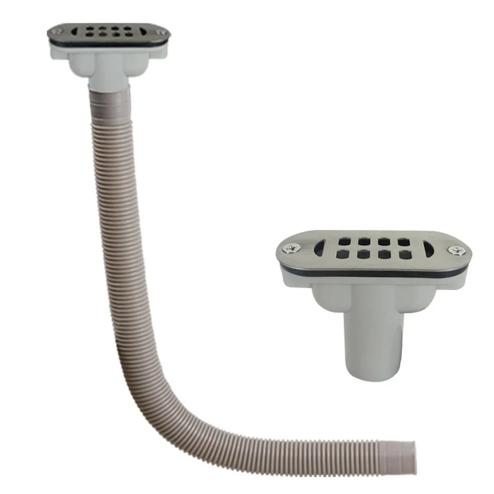 Overflow Device Kitchen Sink Oval Overflow Strainer With Steel Grid And 460mm Drain Pipe Prevent Leaks Home Tool Parts