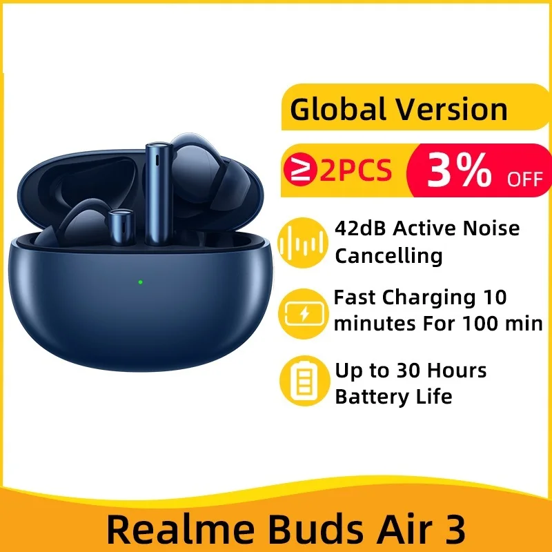 To Global Version buds Air 3 TWS Earphone Bluetooth 42dB Active Noise Cancelling Wireless Headphone IPX5 For realme 9 Pro