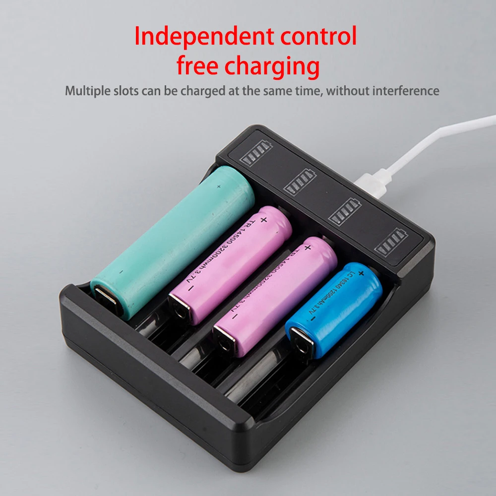 Universal Usb Battery Charger 18650 Universal Smart 4 Slot Charger Lithium Batteries Charging Adapter With Indicator Light Acces