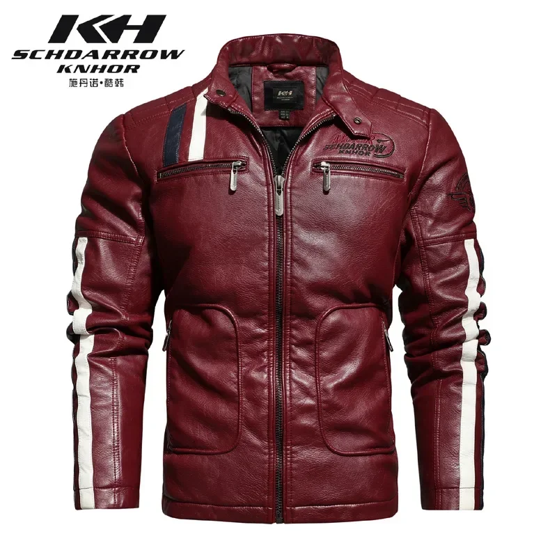 Men's New Autumn Winter Motorcycle Leather Racing Suit Color Embroidery Motorcycle PU Jacket Windproof Plus Cotton Coat