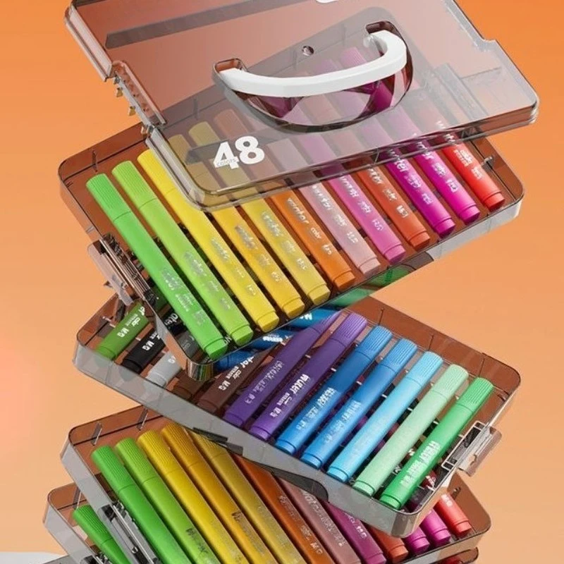 Upgraded Washable Watercolor Pen Set with Storage Box 24 36 48 Colors Art Supplies for Kids Students Drawing Coloring