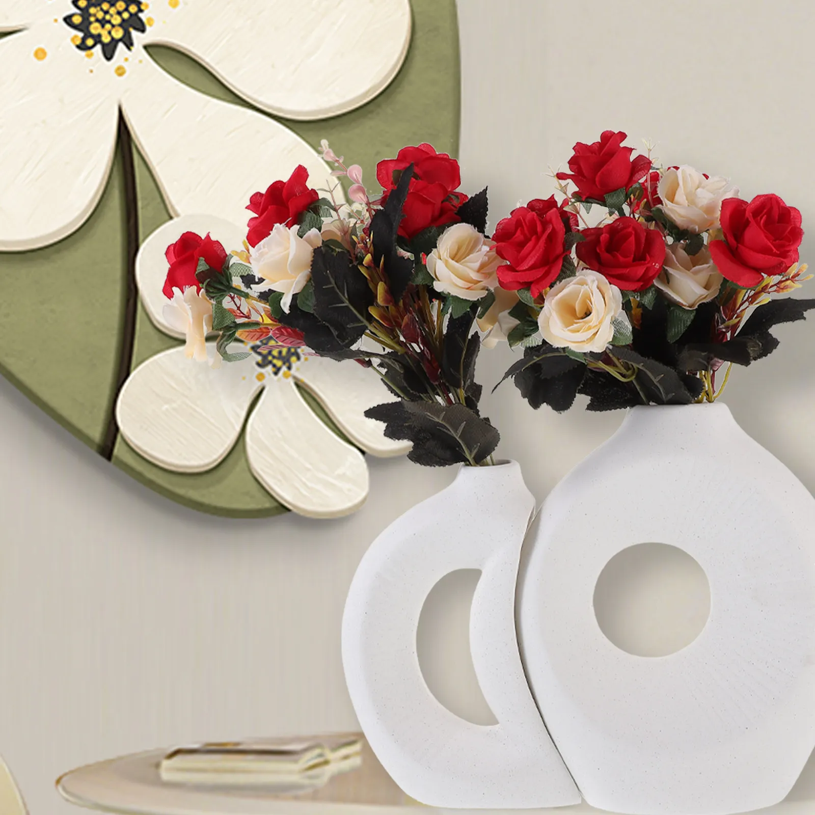 1Set Modern Ceramic Vase for Home Decor Flower Arranging Dried Fresh Flowers Desktop Bookshelf Table Centerpiece Neutral