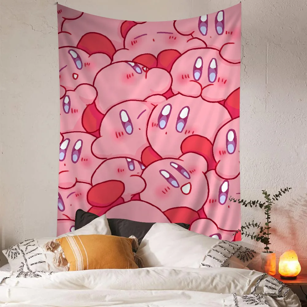 Cartoon Cute K-Kirby Printed Large Wall Tapestry Hanging Tarot Hippie Wall Rugs Dorm Cheap Hippie Wall Hanging