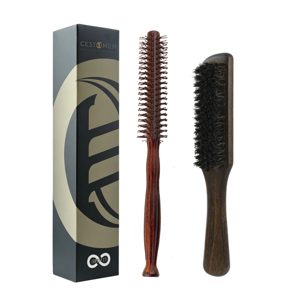 2-teiliges Set, professionelle Haarbürste aus Holz, Wildschweinborsten-Bartbürste, runde Bürste für lockiges Haar, Volumenbürste, antistatisches Haar-Styling-Werkzeug – Detail 12