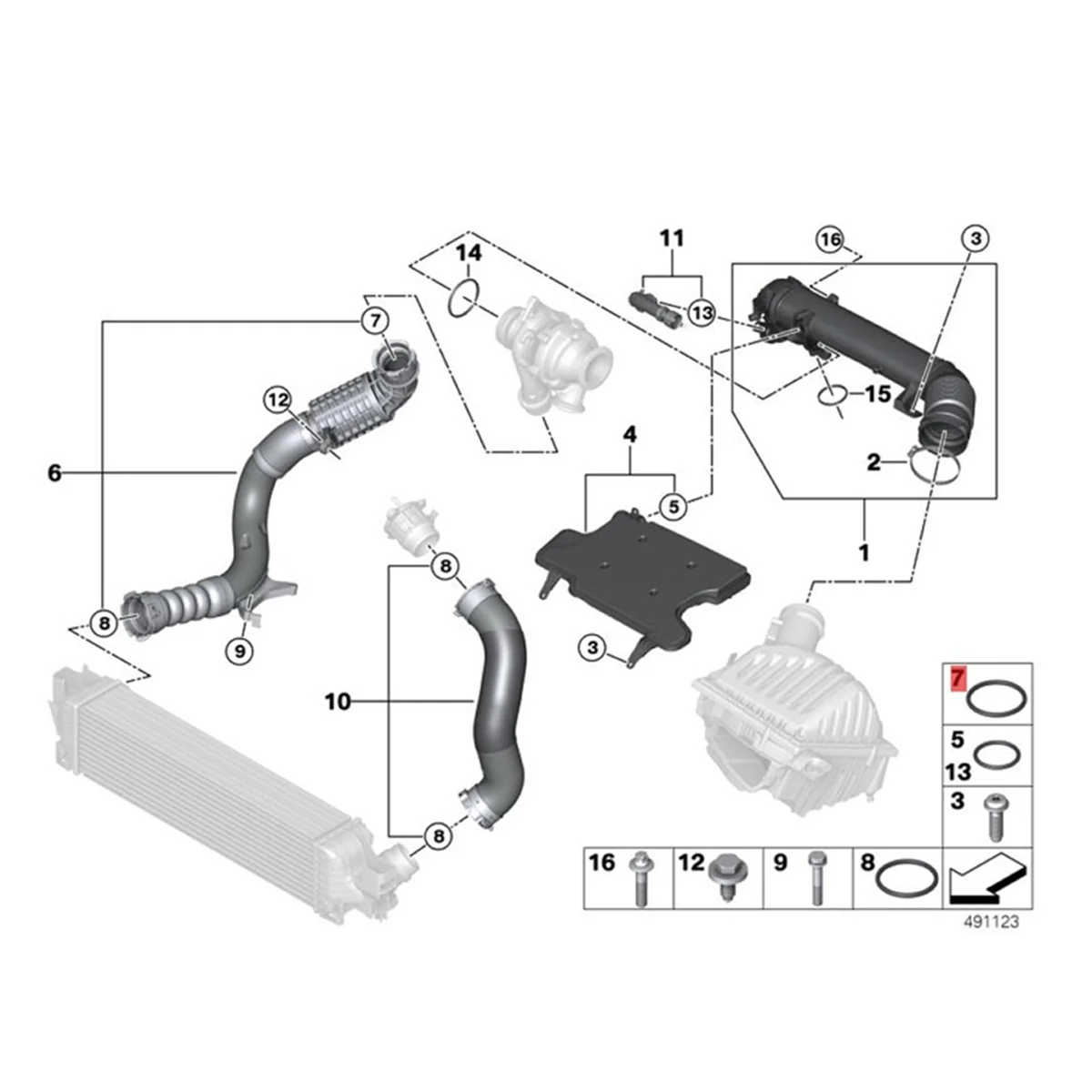 Segel Cincin O Selang Udara Turbin Tahan Lama 11618506782 11617801968   Untuk BMW 2 7 8 Seri F44 G11 G16 X1 F48 kualitas bagus