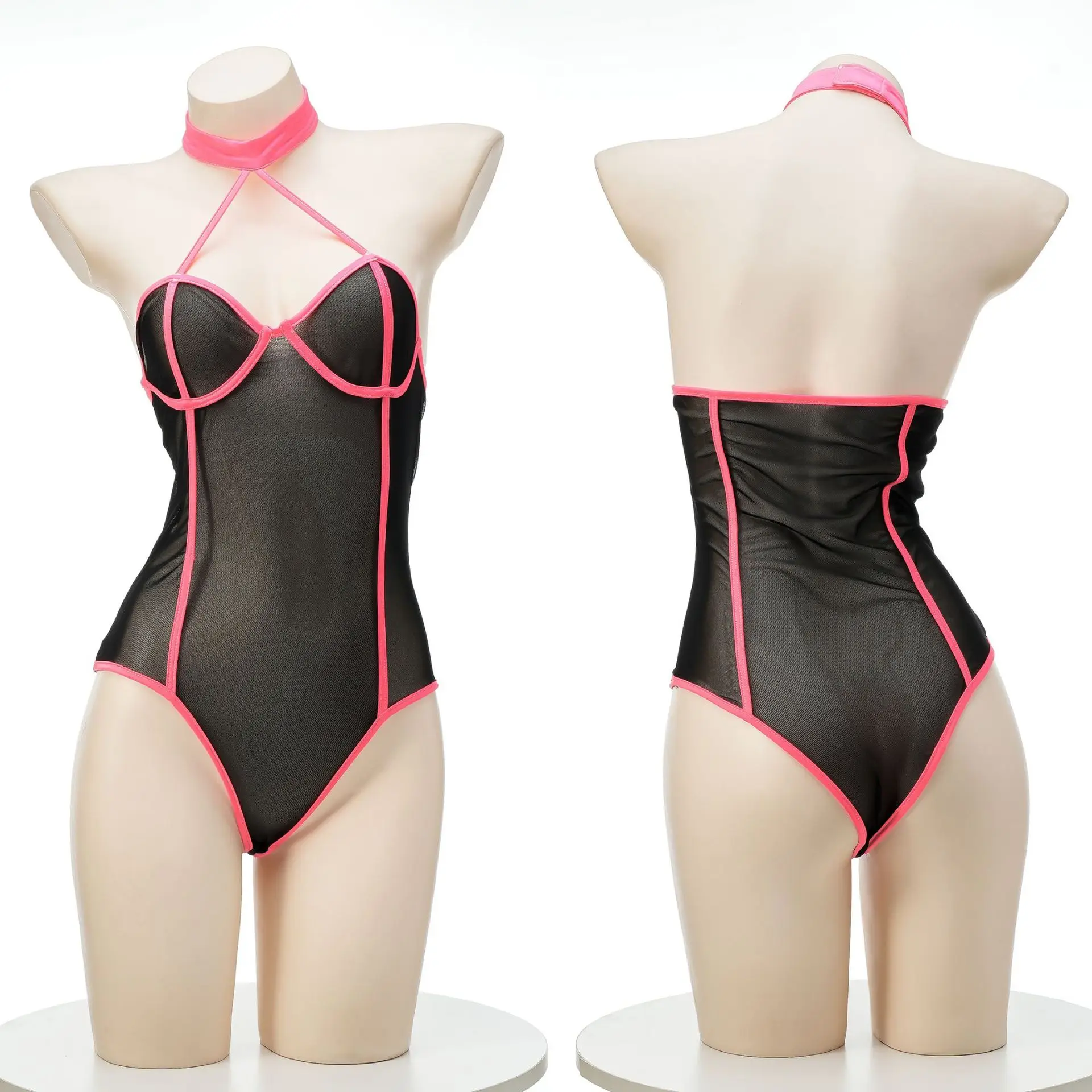 

Women Retro Ice Silk Bodycon Swimsuit Ultra-thin Transparent Swimwear Elastic Low Cut Seductive Sexy Punk Swimming Suit