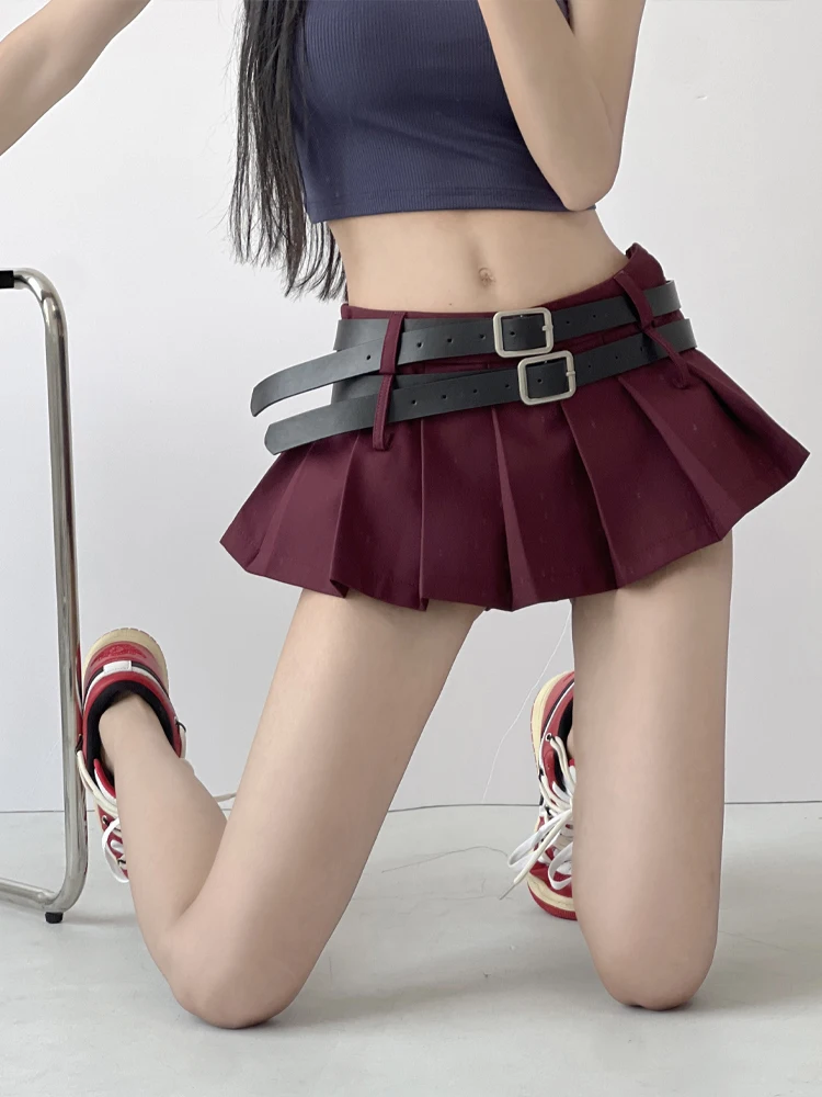 

Sexy Low Waist Ultra-ort Skirt with Double Belts Anti-Light Cheered ort Skirt for Young Women Summer Faion