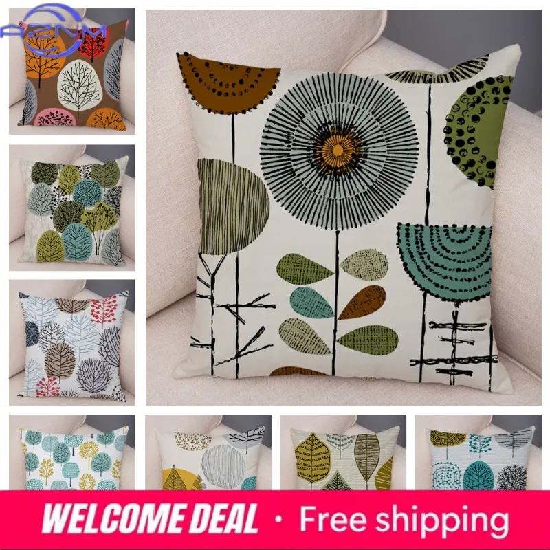 Abstract Art Cushion Cover Decorative Geometric Plant Tree Flower Pillowcase Sofa Home Car
