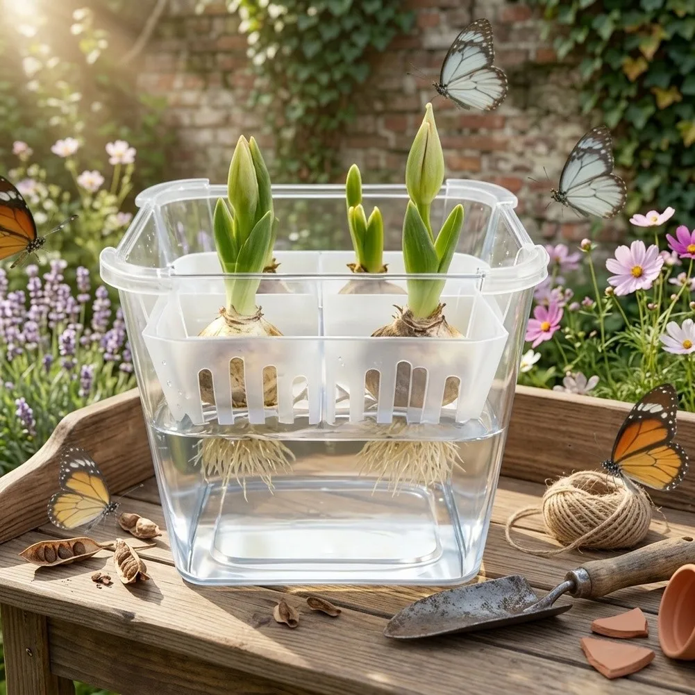 4pcs Clear Plastic Plant Container Set for Flower Bulbs and Small Plants with Water Storage and Aeration Holes