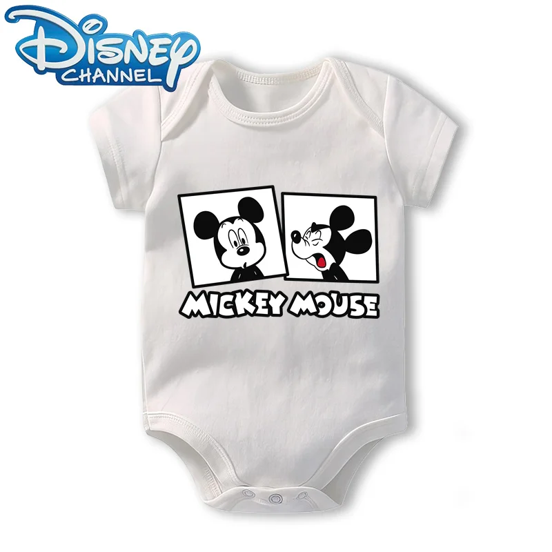 Baby Clothes Bodysuit for Newborn Infant Jumpsuit Boys Girls Disney Mickey Mouse Cat Short Sleeves Romper Onesies 0 To 12 Months