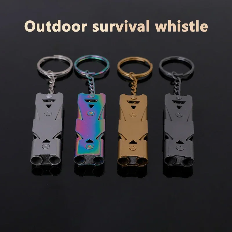 

High Decibel Whistle Keychain Stainless Steel Double Pipe Camping Hiking Emergency Survival Whistle Outdoors Tools Portable