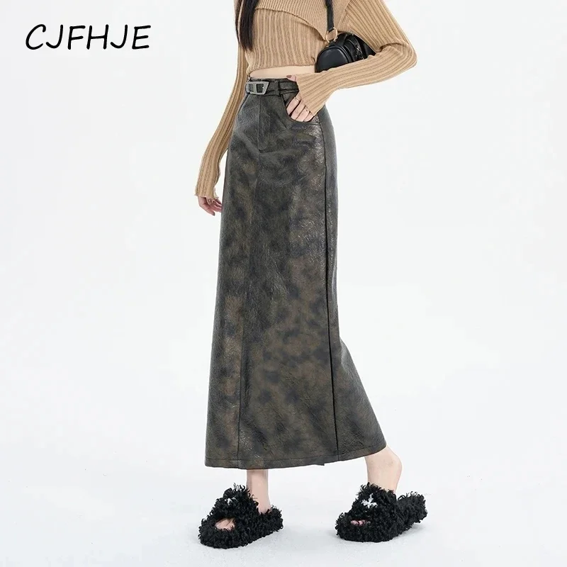 

CJFHJE Fashion Straight Long Skirts Women Vintage Casual Belt Skirt Autumn Winter High Waisted Loose Zipper Maxi Skirts Female