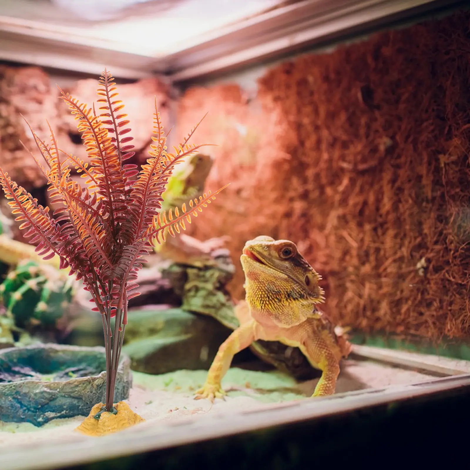 Realistic Artificial Yellow Autumn Grass Fern Plants Reptile Terrarium Decoration Betta Fish Tank Gecko Lizard Accessories
