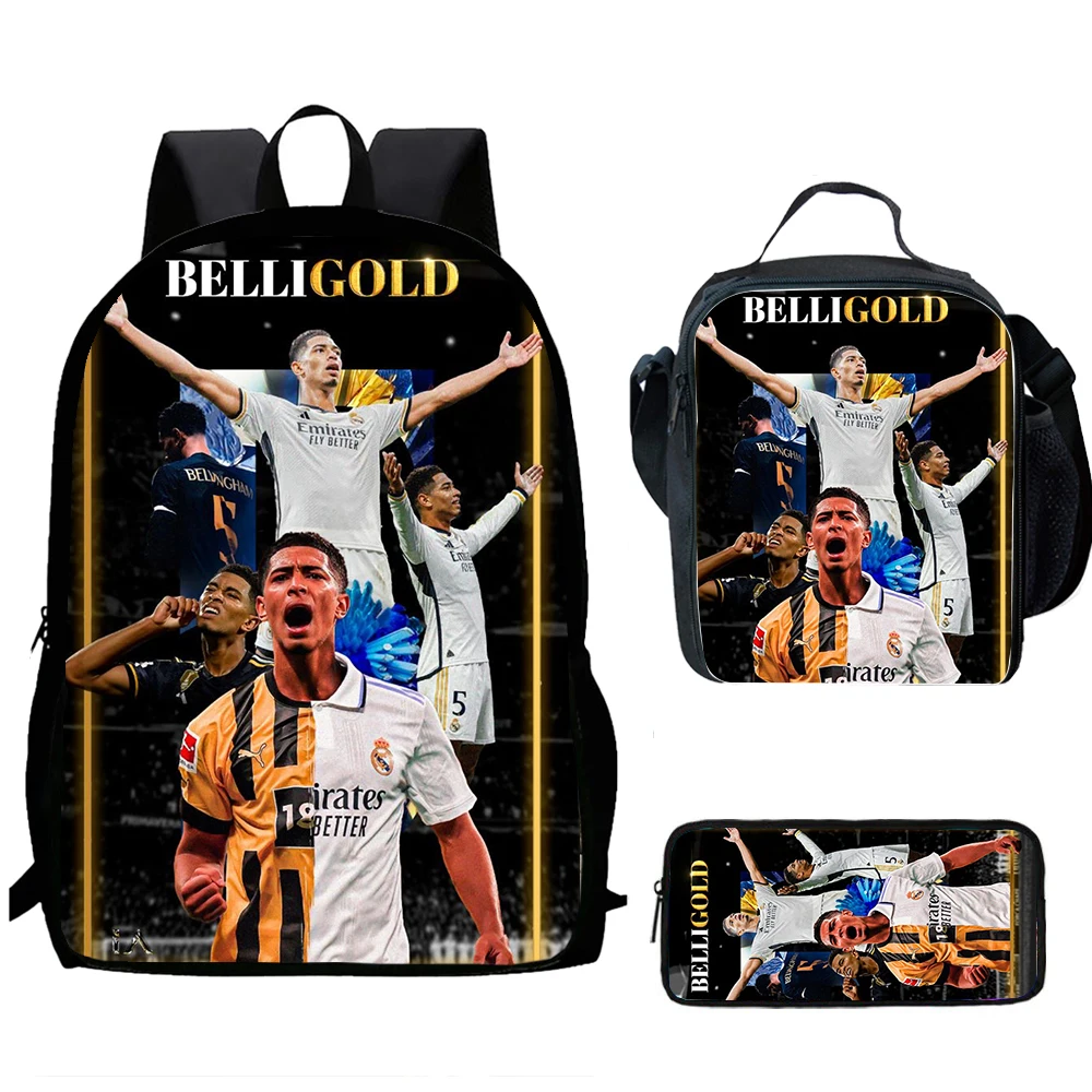 3PCS B-Bellingham Football Print Child School Backpack With Lunch Bags Pencil Bags For,Light Weight Child School Bags image 3
