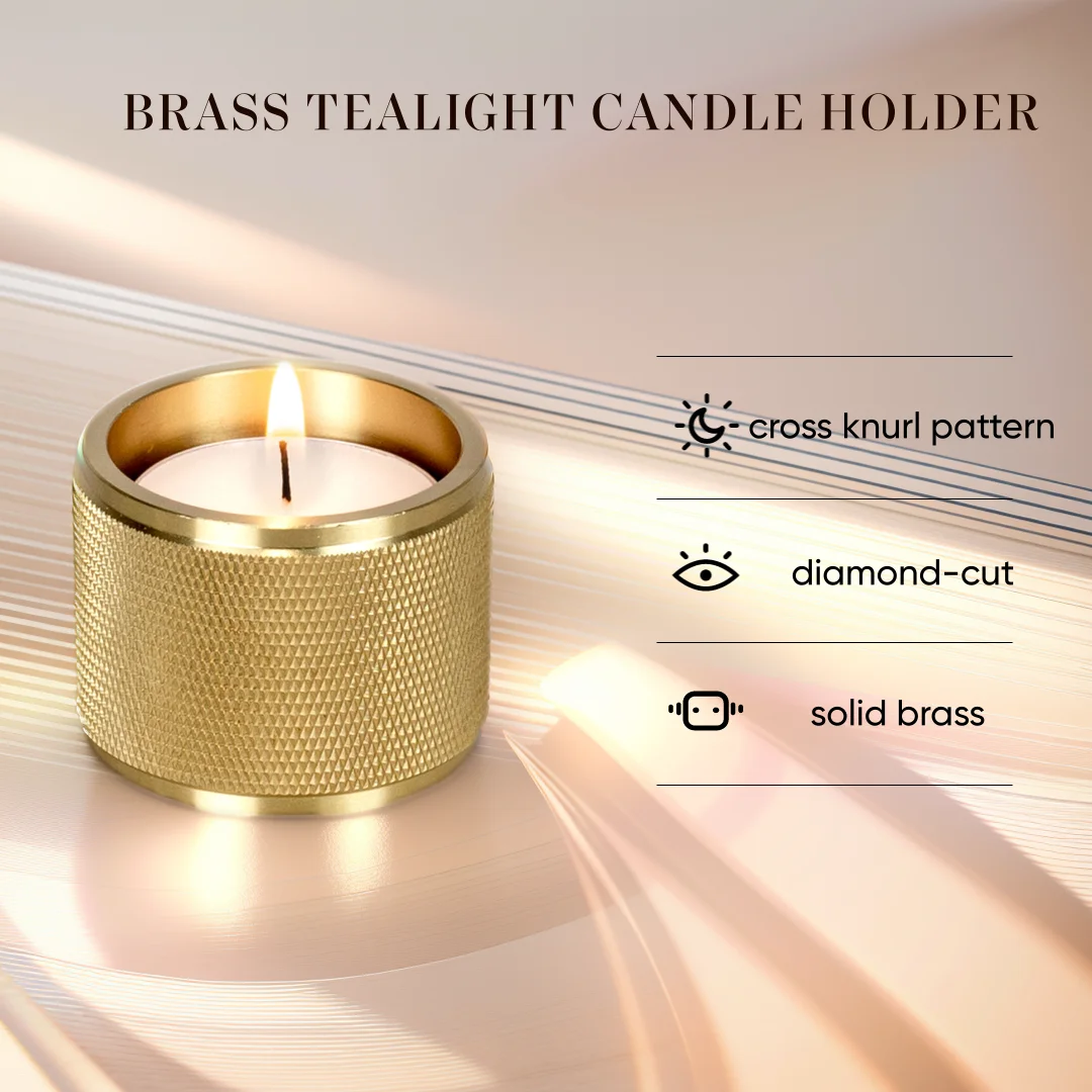 Solid Brass Diamond Cut Cross Knurled Tealight Candlestick TEALIGHT CANDLE HOLDER brass