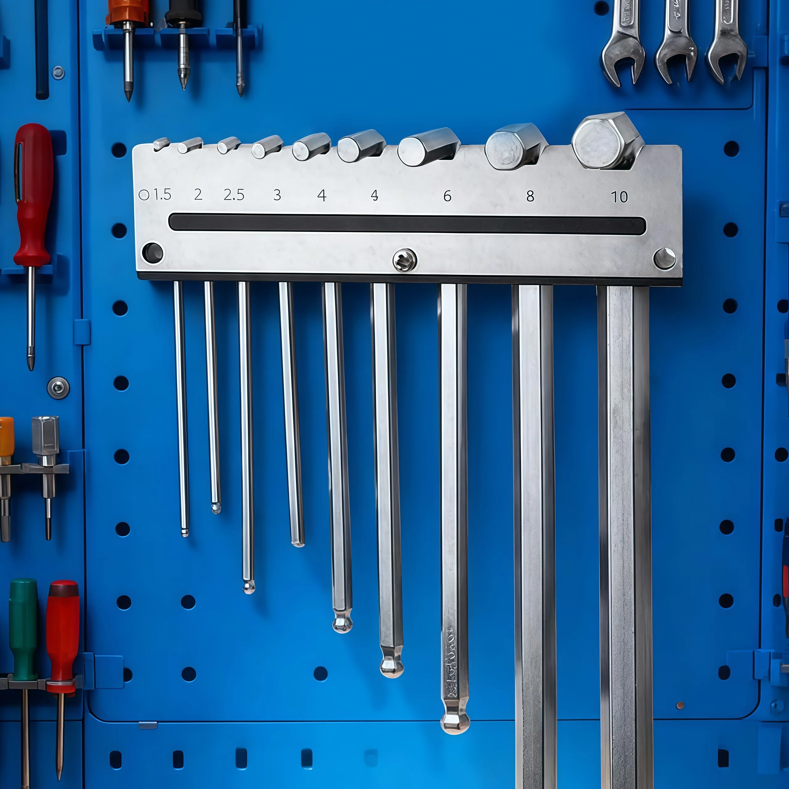 9 Slot Wall Mount Wrench Rack, Hex Key Organizer Holder Storage Shelf, Wall Wrench Tray Carpenter Professional Tools Cart Setup