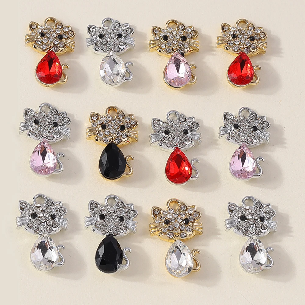 10 Stück süße bunte volle CZ Kristall Katzen Charms Anhänger für Halsketten Schmuck Ohrring Armband handgemachte Accessoires