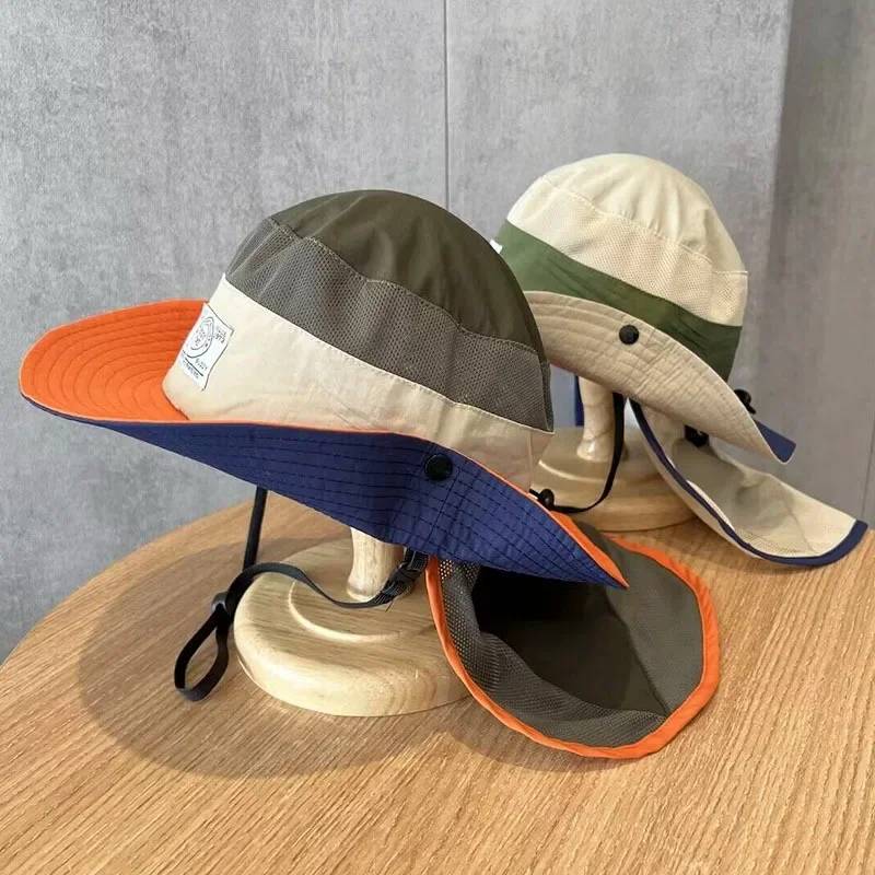 Kids Hat Ultraviolet-proof Sun Hat for Children Boy Girl Removable Scarf Wide Brim Bucket Hat Breathable Outdoor Sunscreen Hat