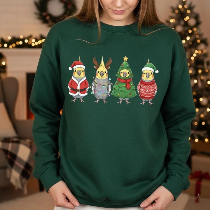 Cockatiel Christmas Sweatshirt Cute Bird Holiday Funny Parrot Lover Festive Winter Outfit Gift for Bird Owners Matching Hoodies