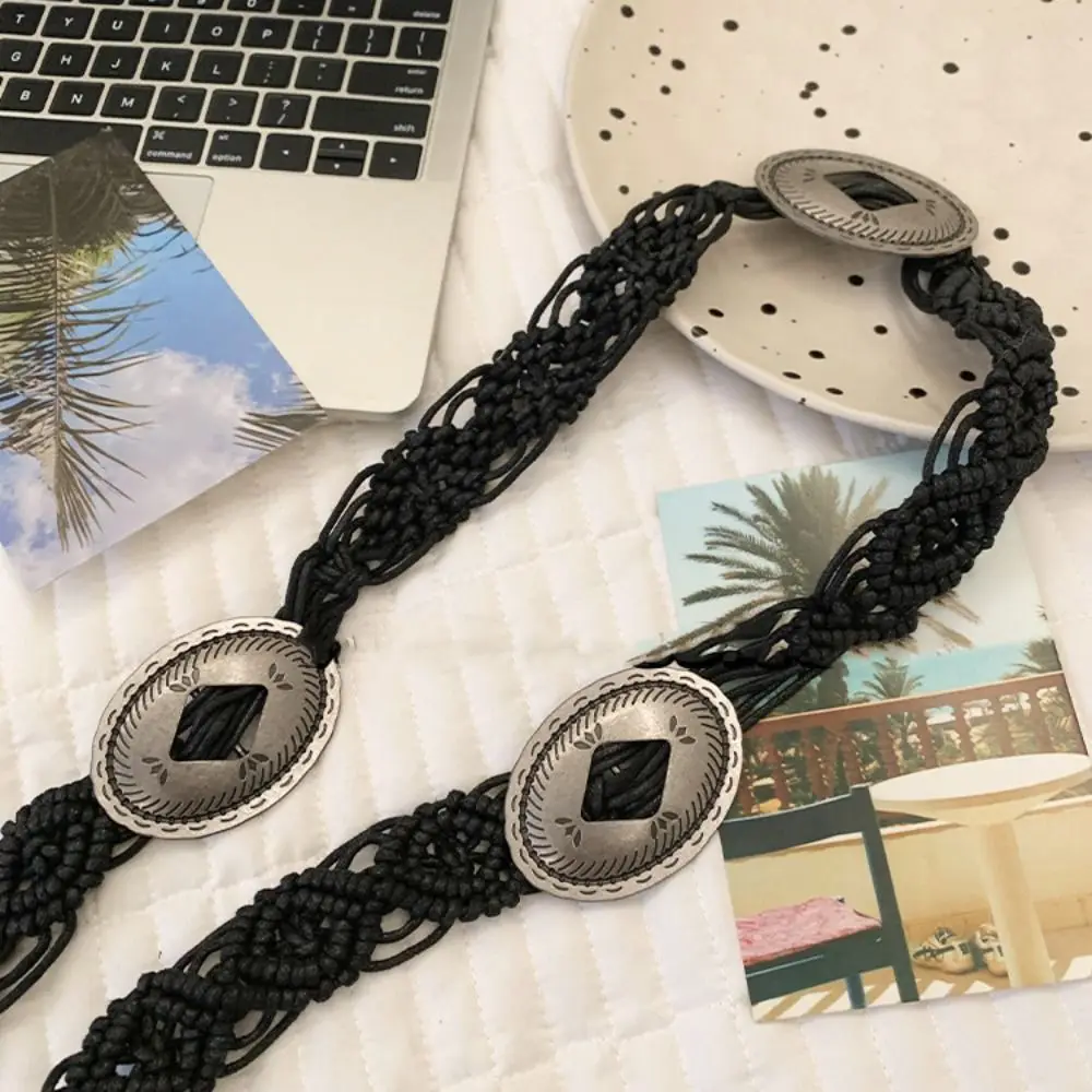Simple Waistband Ethnic Style Weave Belt woven Hollow Bohemian Style Belt Round Ring Retro Tassel Waist Chain Daily