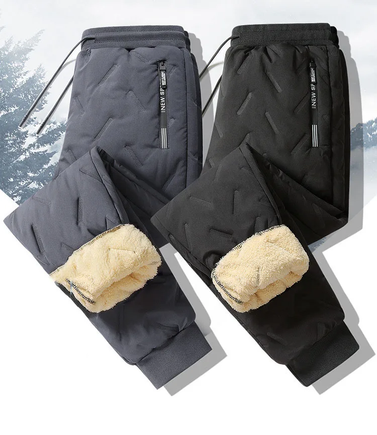 

Autumn Mens Thermal Streetwear Plush Thick Fleece Sweatpant Lambswool Waterproof Trousers Winter Waem Fishing Windproof Pants