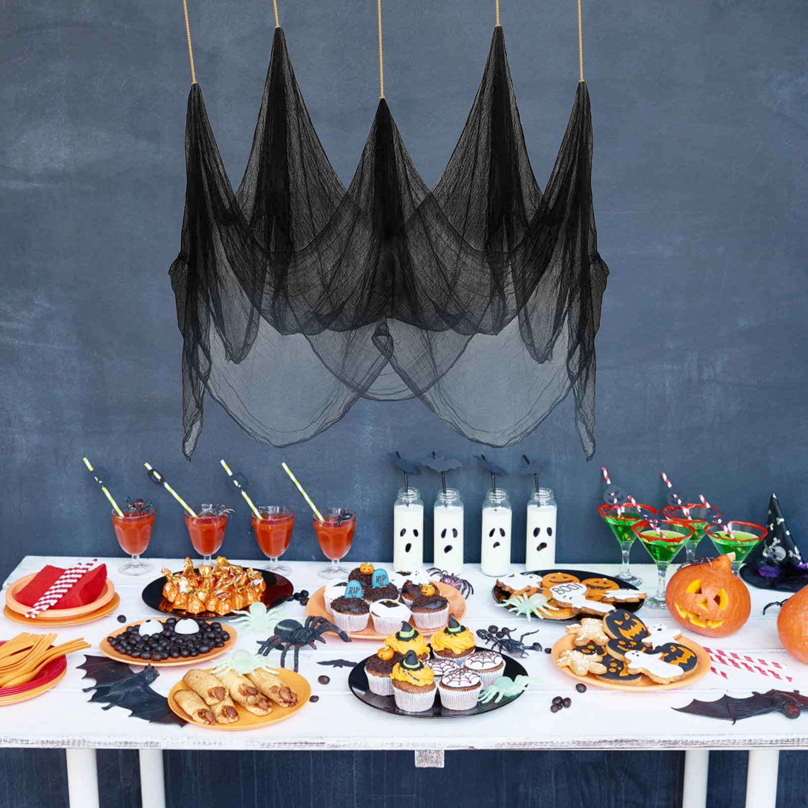 

2Pcs Halloween Gauze Cloth Creepy Spooky Decoration Lightweight Hanging Fabric for Horror Festival Party Layout