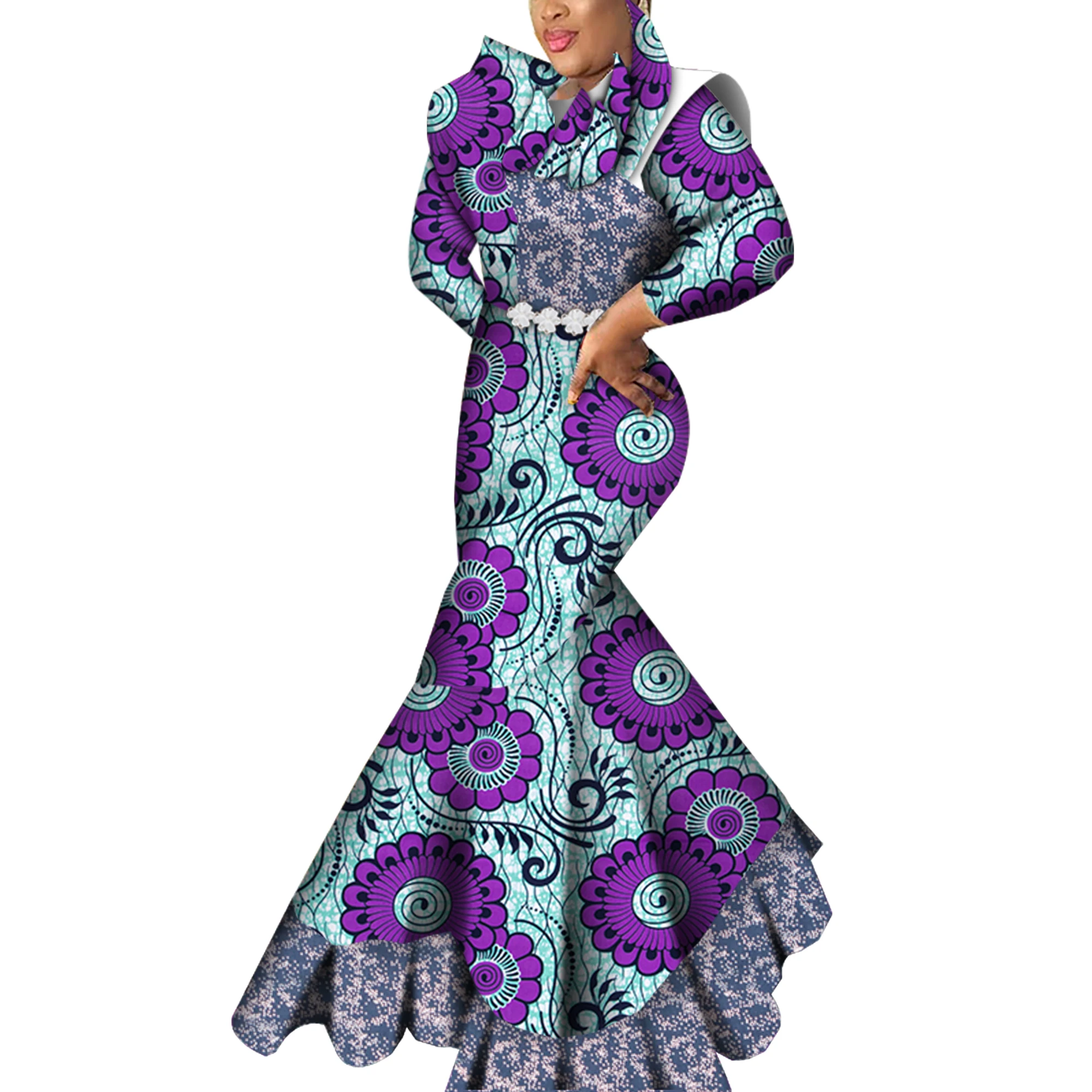Vestidos de Ankara para mujer, vestido Dashiki con estampado africano, traje largo de fiesta de noche, WY7093