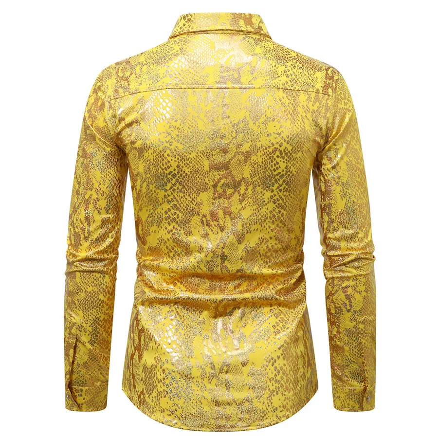 2026 New God Gilded Men Dress Shirts Party Stage Performance Costume Nightclub Shirt Male Wedding Clothes Snakeskin Tops