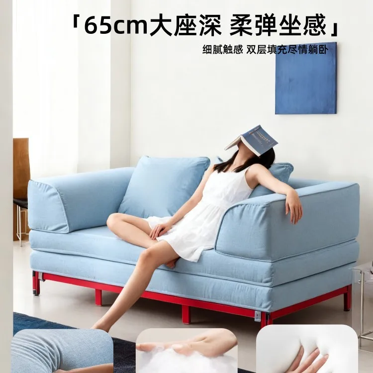 Solid wood sofa living room small apartment balcony foldable single sofa bed