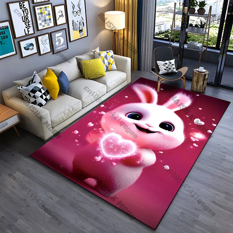 Pink bunny with heart shapes carpet Yoga living room room decor children's crawling mat doormat area rug games mat