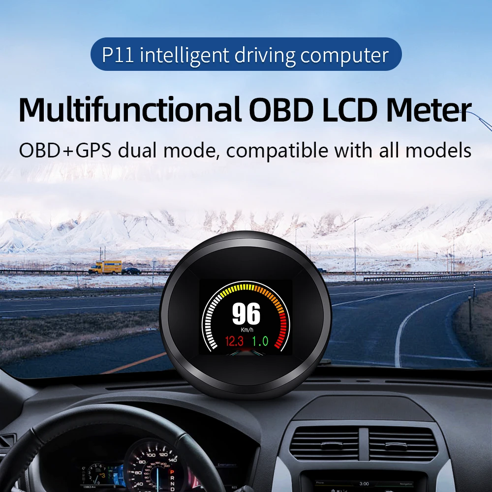 New Arrival P11 Smart Digital Gauge OBD+GPS Dual System for all Cars HUD Display RPM & Water Temperature Alarms Auto Electronics