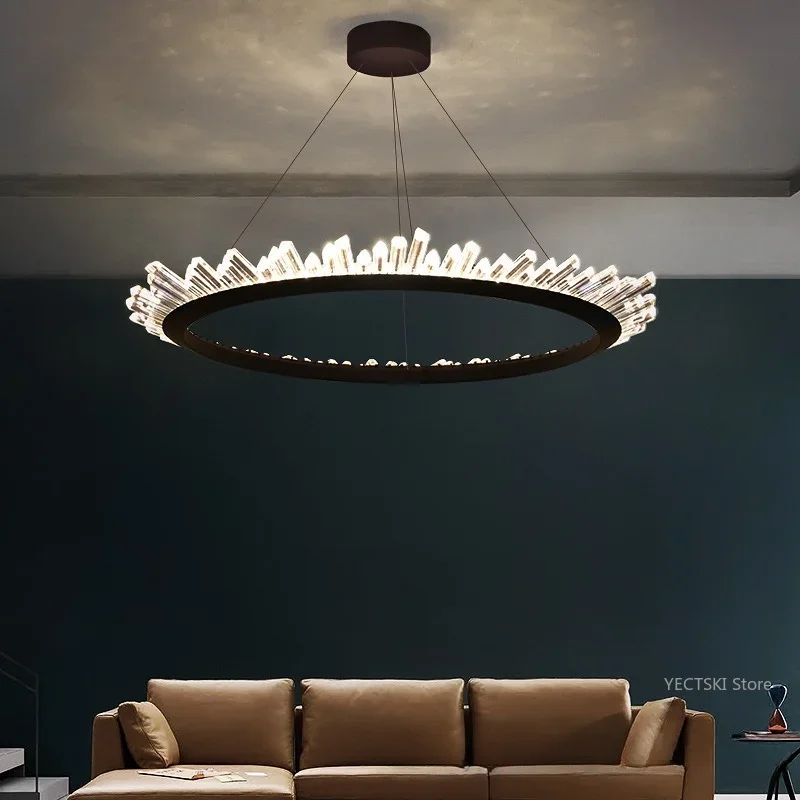 GHJUYIOL Postmodern minimalist luxury crystal lamp, living room pendant light European style bedroom dining room circular Nordic