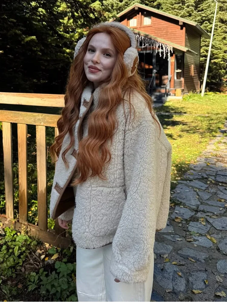 سترة صوف نسائية قابلة للعكس لعام 2025 تصميم جديد مزدوج الجوانب وأكمام طويلة وياقة واقفة وأزرار لأعلى معطف نسائي دافئ غير رسمي