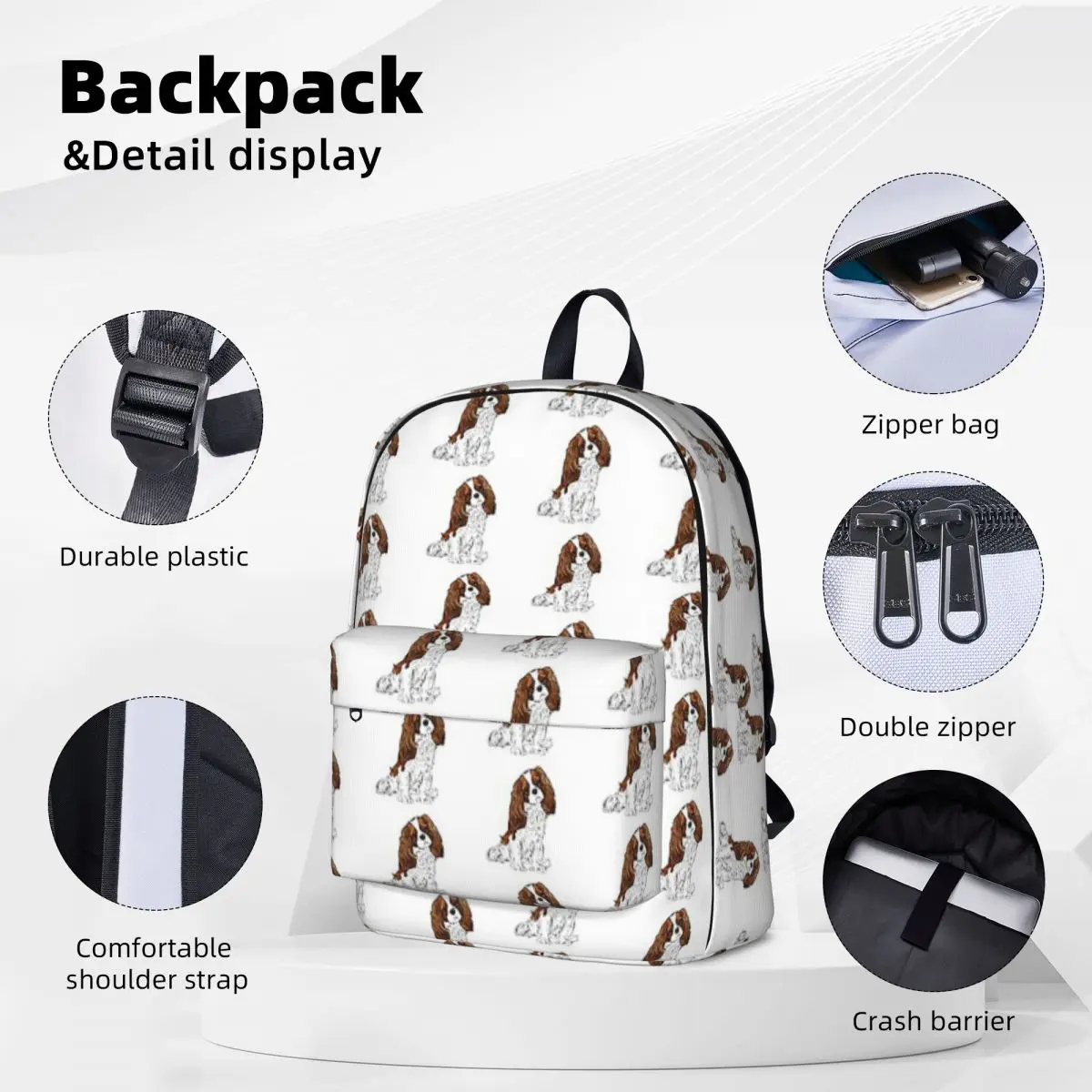 Cavalier King Charles Spaniel Blenheim Backpacks Student Book bag Shoulder Bag Laptop Rucksack Travel Rucksack School Bag