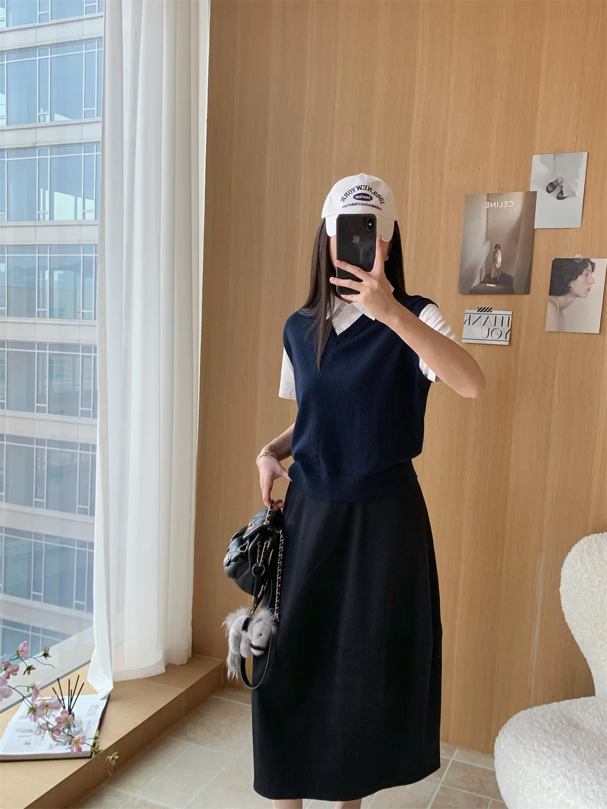 

Повседневный вязаный комплект из рубашки и жилета с цветочным принтом, имитация двух предметов, из смесового хлопка, с коротким рукавом, в студенческом стиле