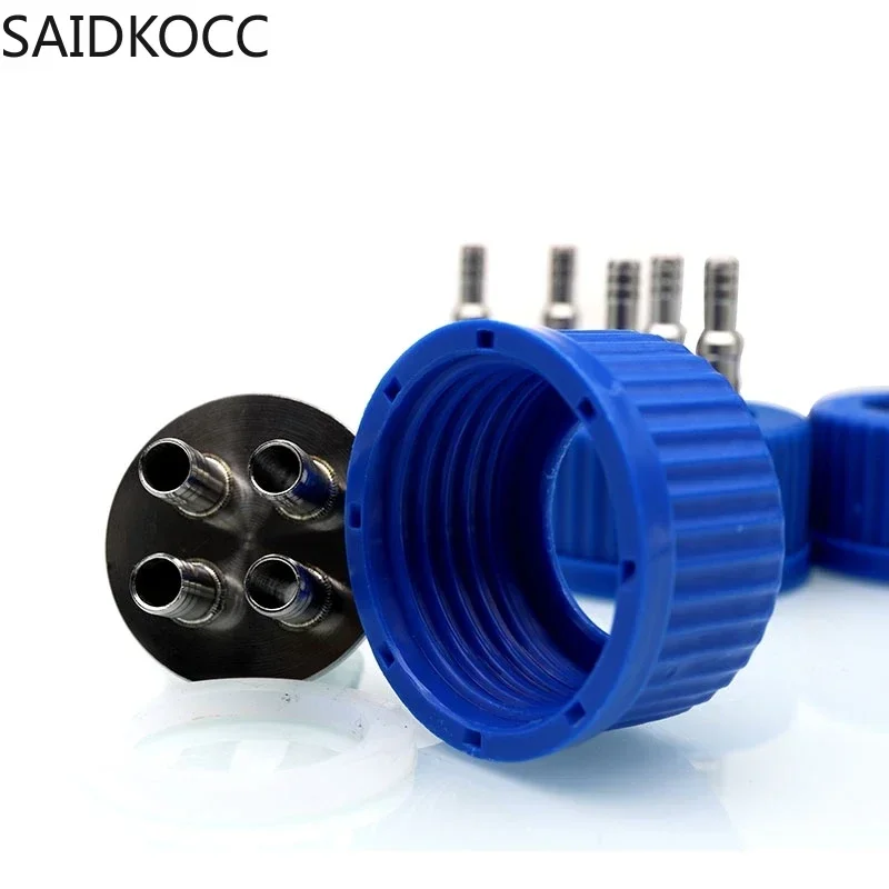 SAIDKOCC GL45 Fermentation Tank Reactor Feed Cover Stainless Steel Jar Lid with SS304 Blue Headspace Cap Refill Cover for Tube