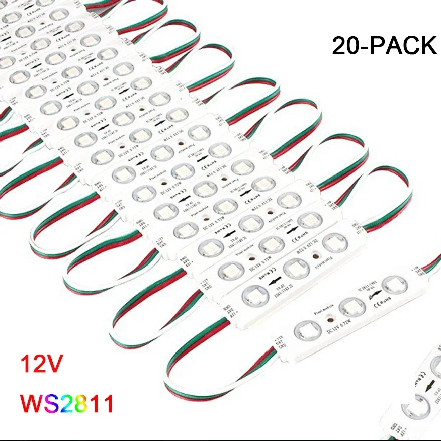 20pcs WS2811 RGBIC LED Module Light DC12V RGB IC DIY Addressable Advertisement Light for Shop Signboard Letter Light-box Decor